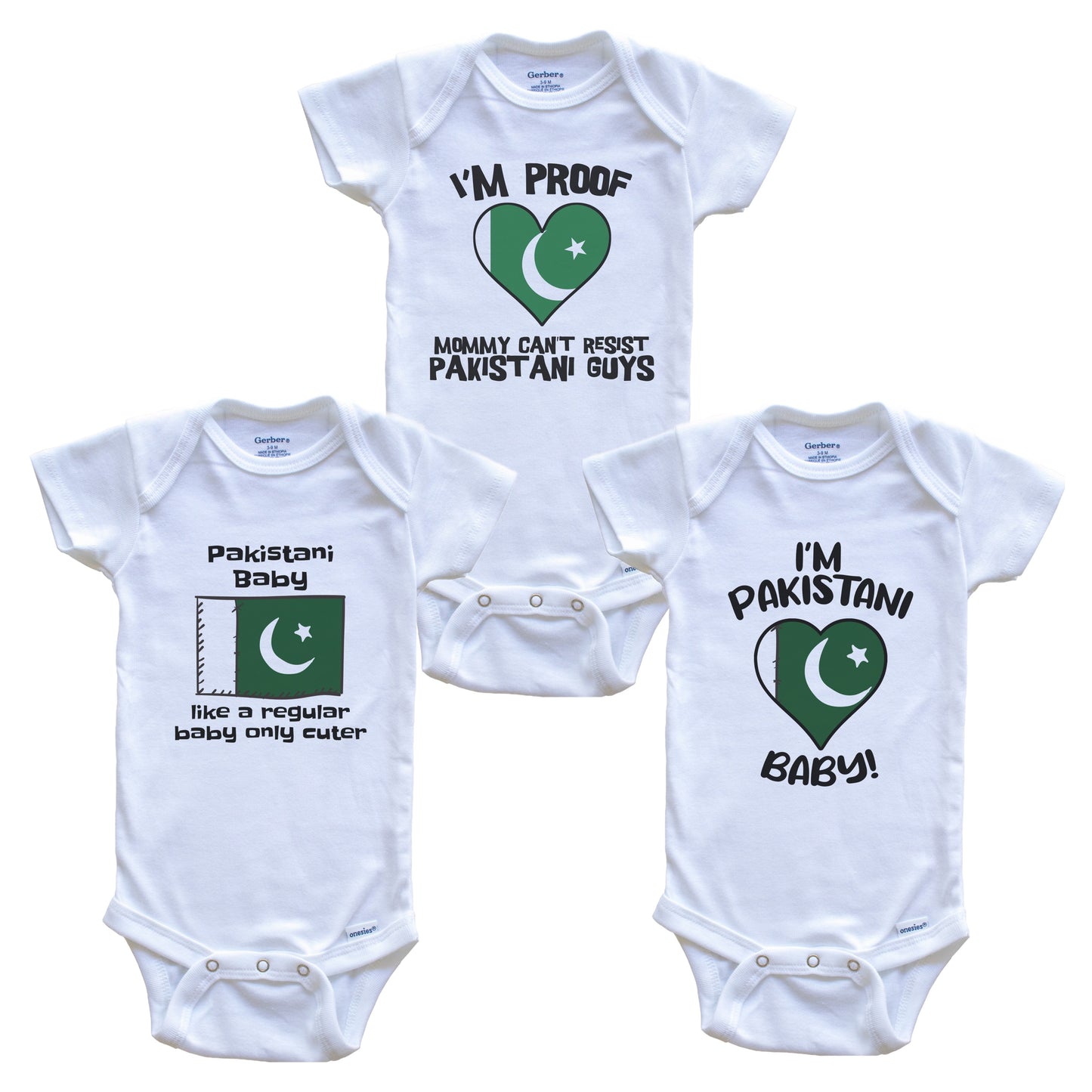 Dad is Pakistani Baby Bodysuits Funny Pakistan Flag 3 Piece Gift Set