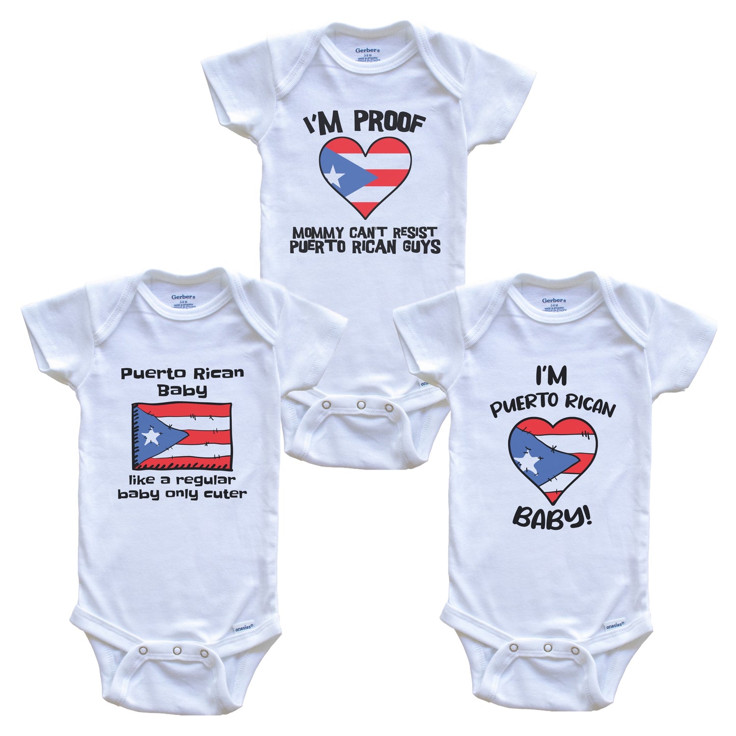 Dad is Puerto Rican Baby Bodysuits Funny Puerto Rico Flag 3 Piece Gift Set