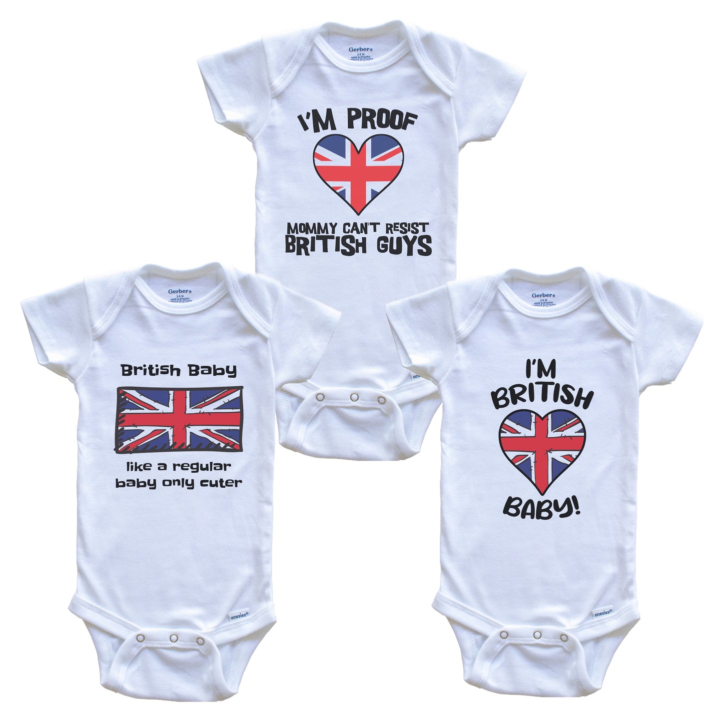 Dad is British Baby Bodysuits Funny United Kingdom Flag 3 Piece Gift Set