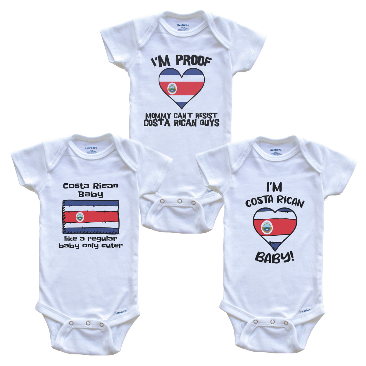 Dad is Costa Rican Baby Bodysuits Funny Costa Rica Flag 3 Piece Gift Set