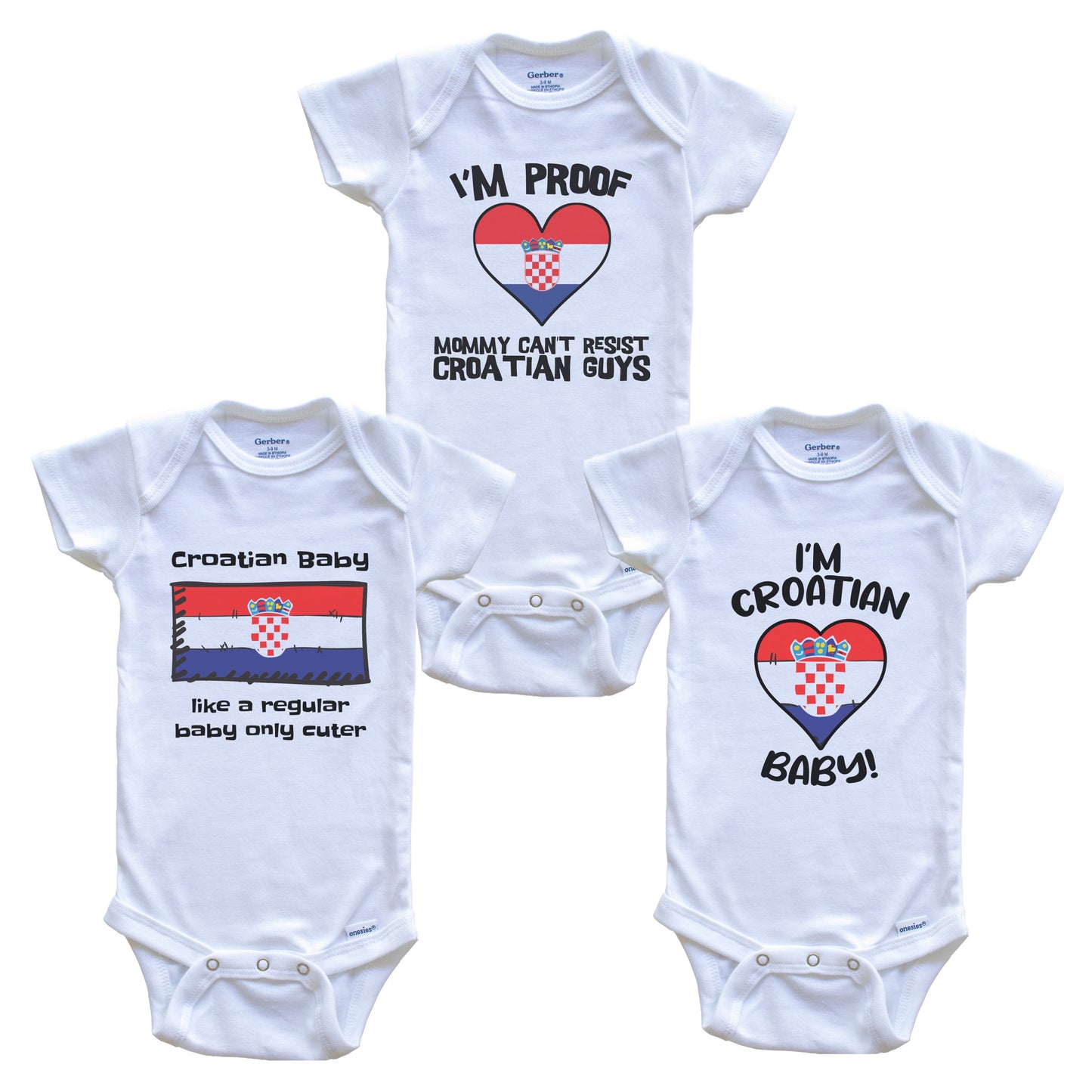 Dad is Croatian Baby Bodysuits Funny Croatia Flag 3 Piece Gift Set