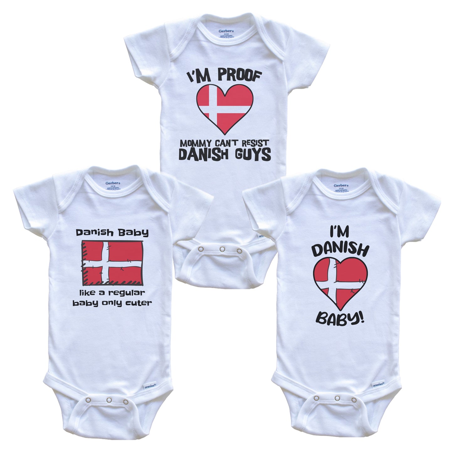Dad is Danish Baby Bodysuits Funny Denmark Flag 3 Piece Gift Set