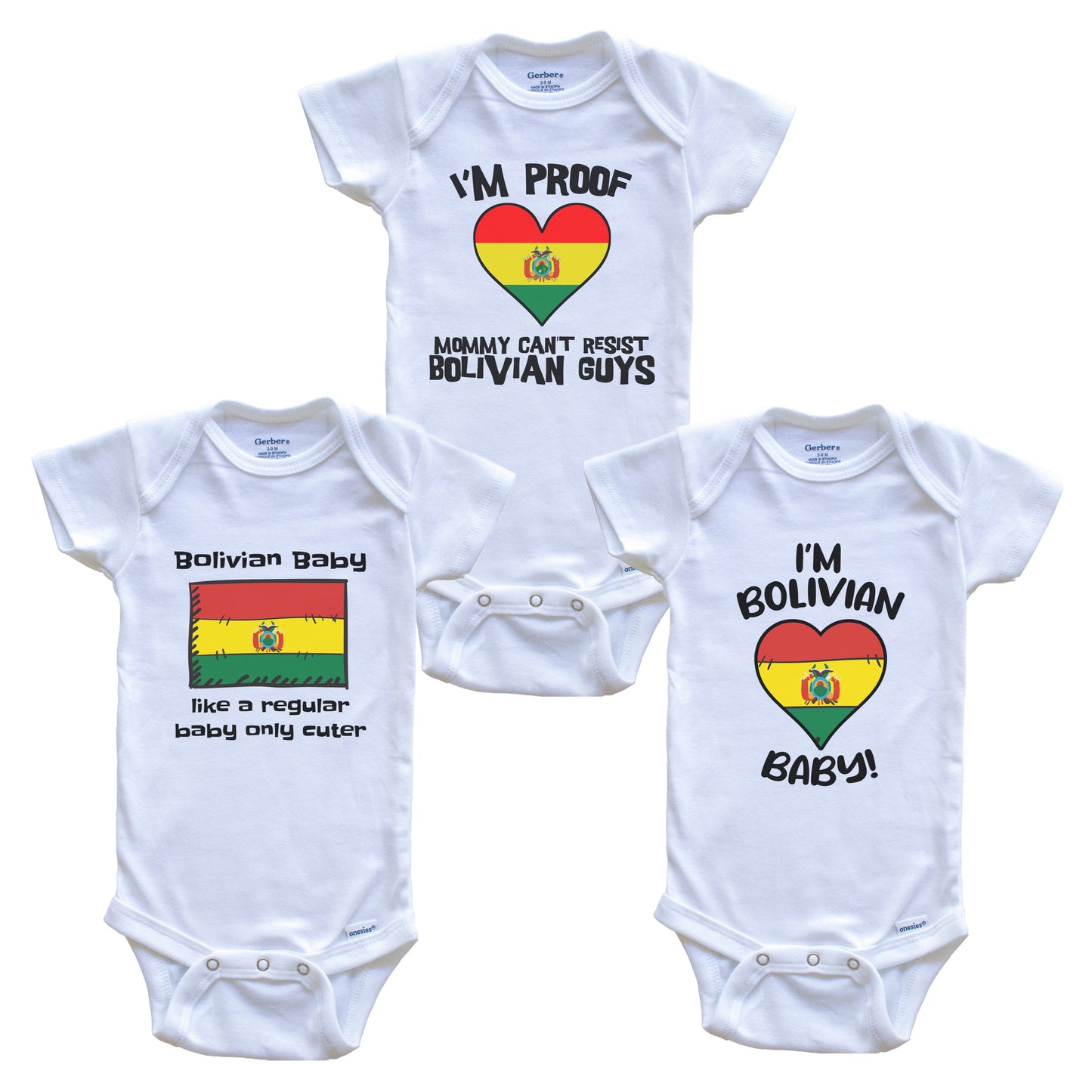 Dad is Bolivian Baby Bodysuits Funny Bolivia Flag 3 Piece Gift Set