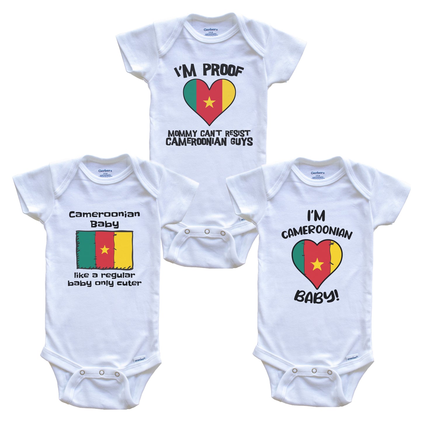 Dad is Cameroonian Baby Bodysuits Funny Cameroon Flag 3 Piece Gift Set