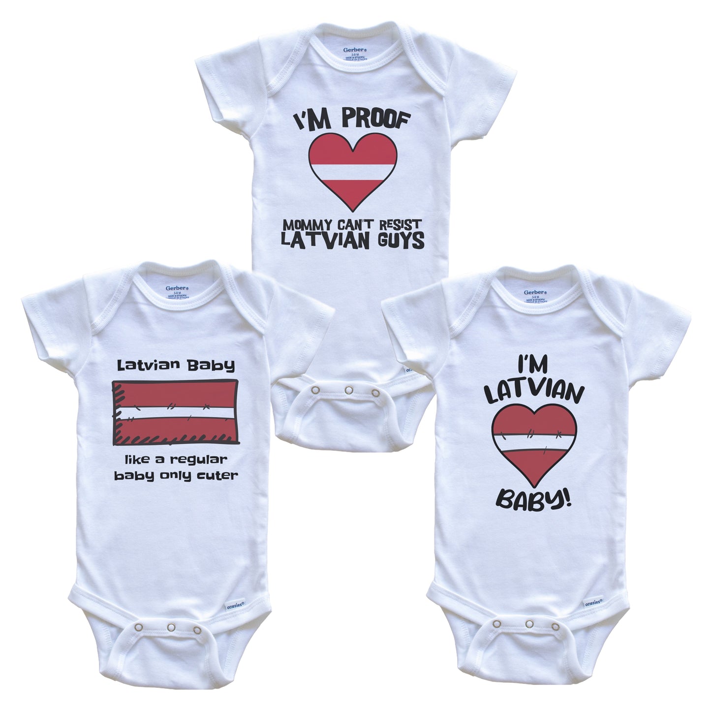 Dad is Latvian Baby Bodysuits Funny Latvia Flag 3 Piece Gift Set