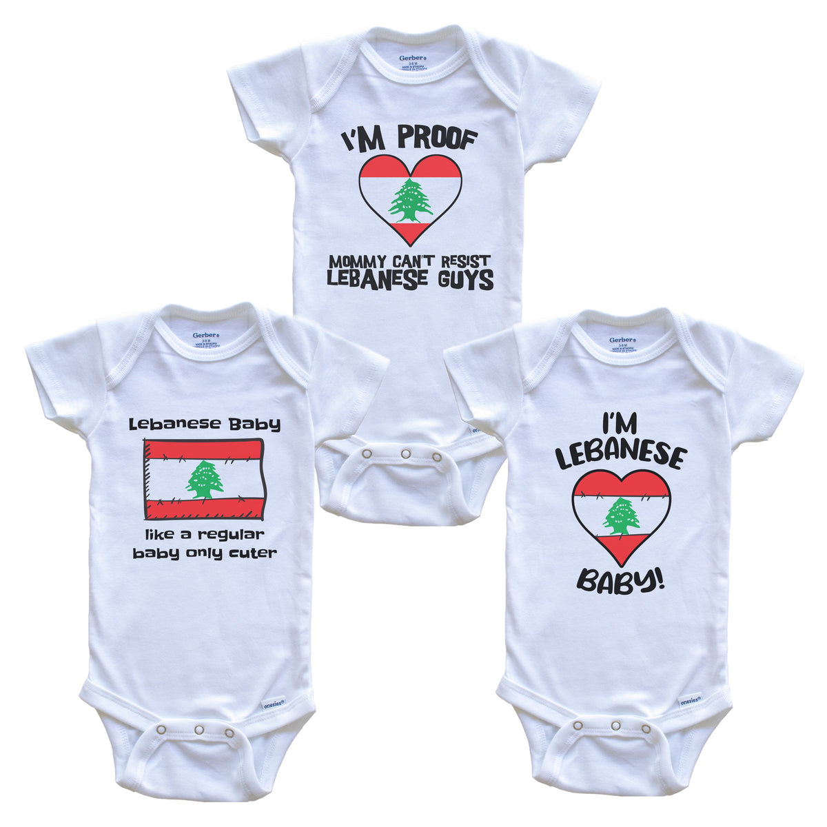 Dad is Lebanese Baby Bodysuits Funny Lebanon Flag 3 Piece Gift Set