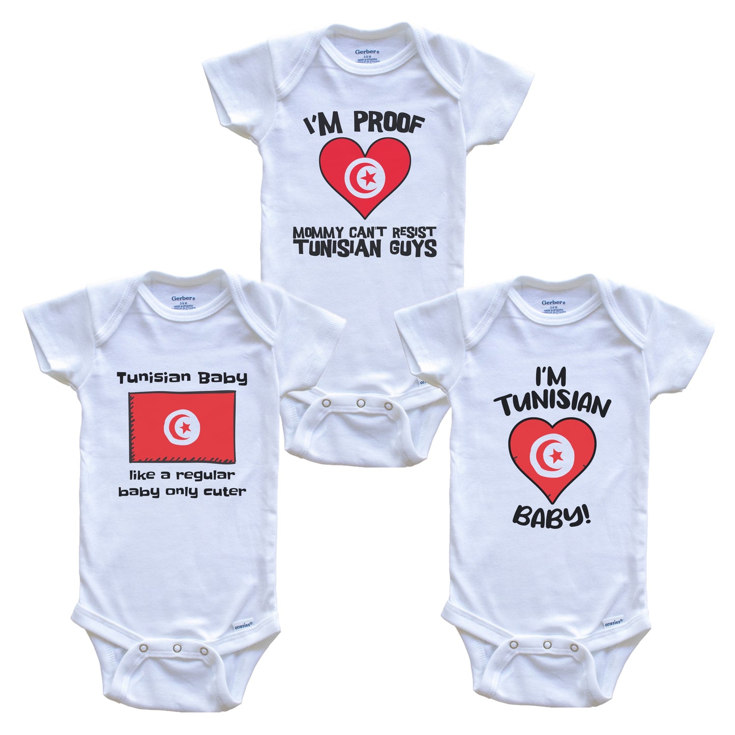 Dad is Tunisian Baby Bodysuits Funny Tunisia Flag 3 Piece Gift Set