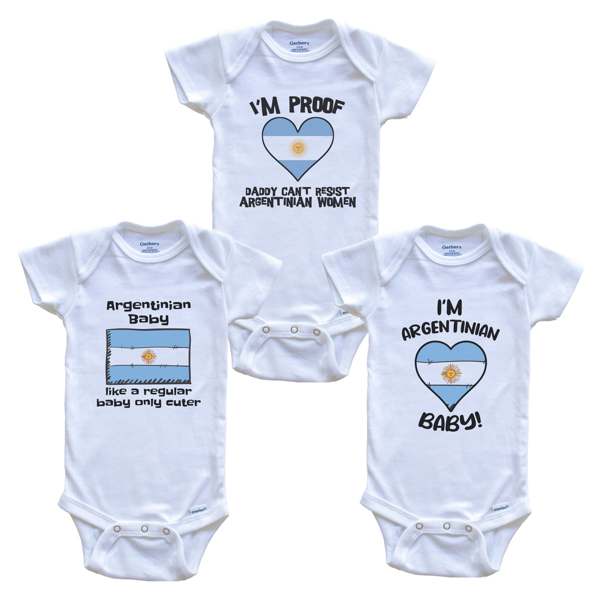 Mom is Argentinian Baby Bodysuits Funny Argentina Flag 3 Piece Gift Set