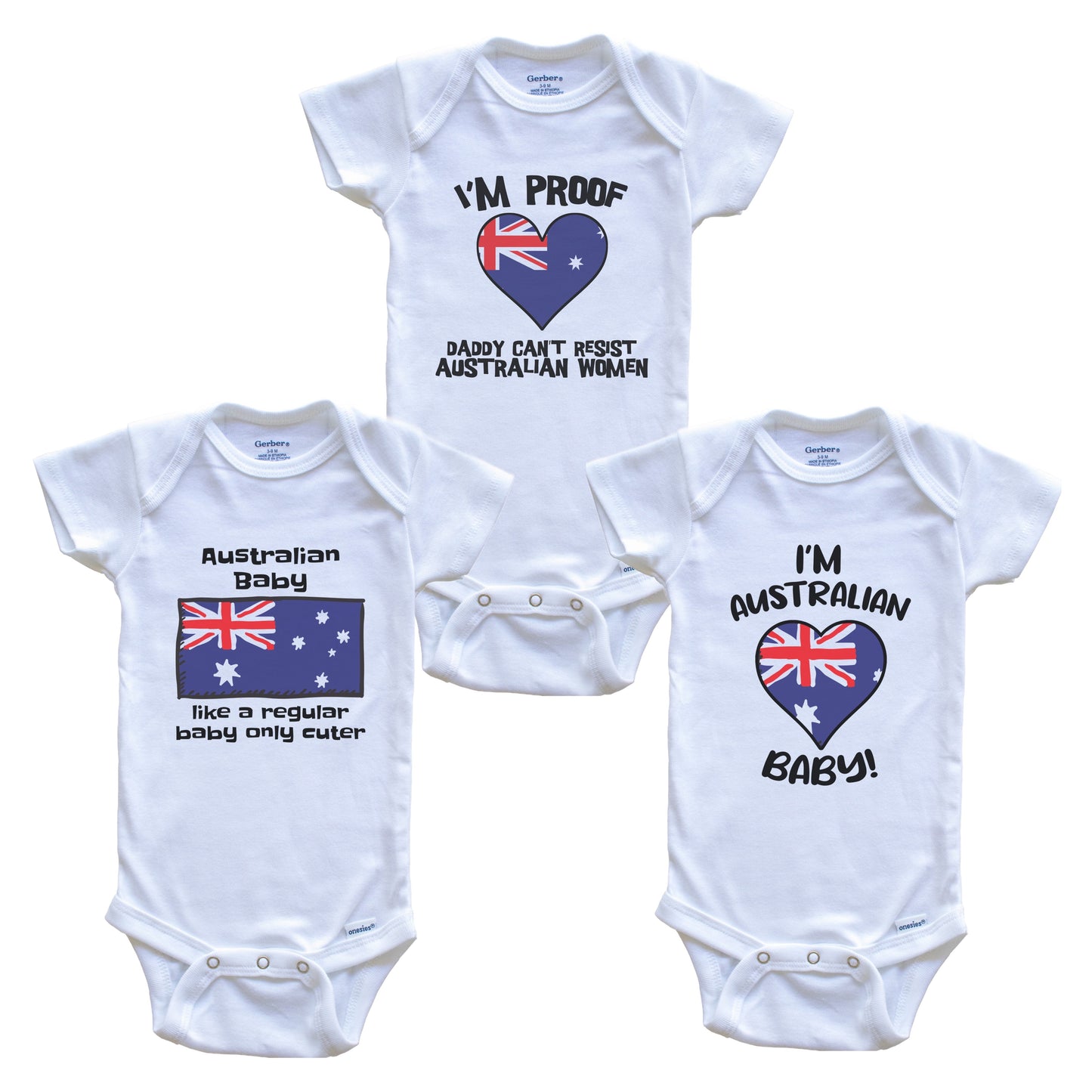 Mom is Australian Baby Bodysuits Funny Australia Flag 3 Piece Gift Set