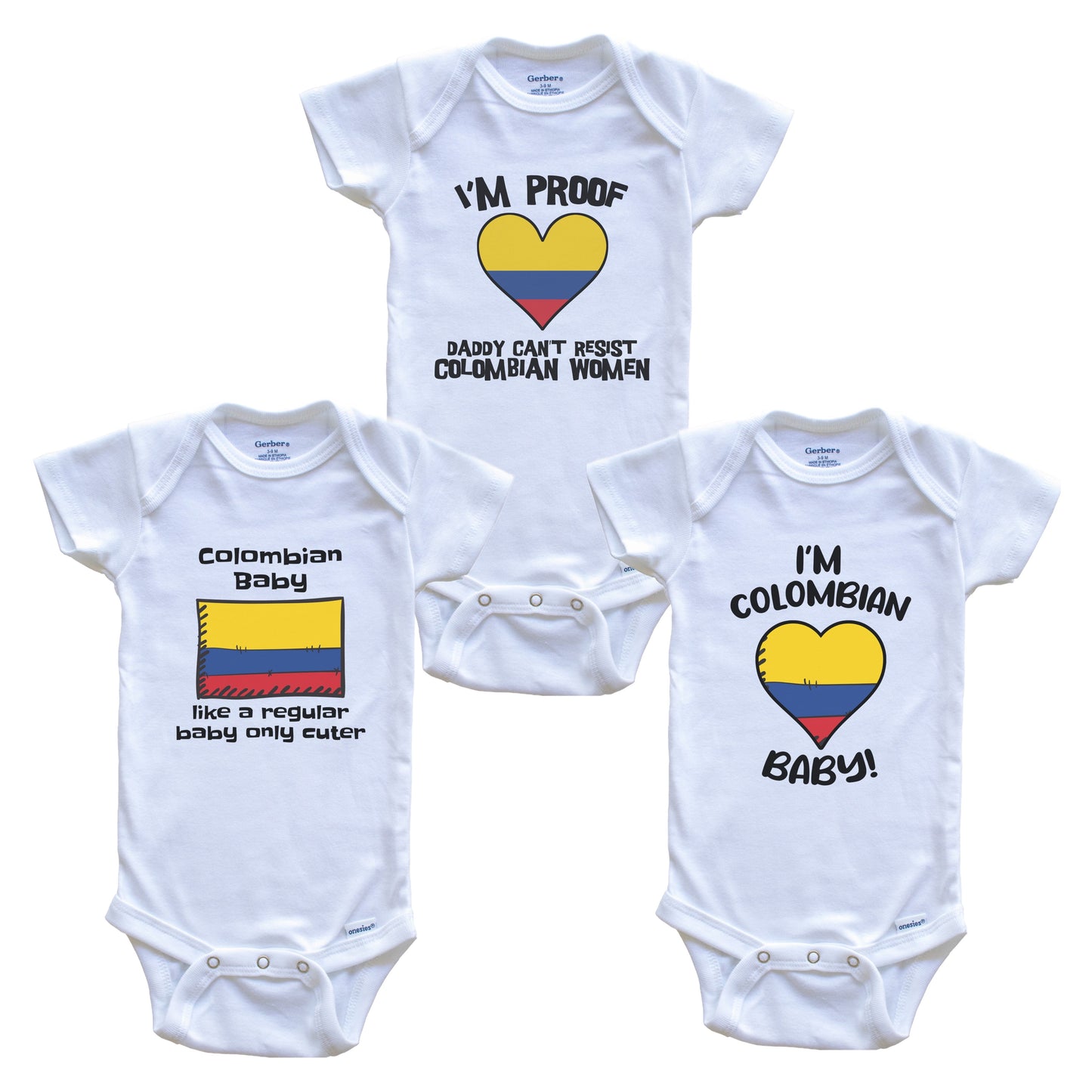 Mom is Colombian Baby Bodysuits Funny Colombia Flag 3 Piece Gift Set