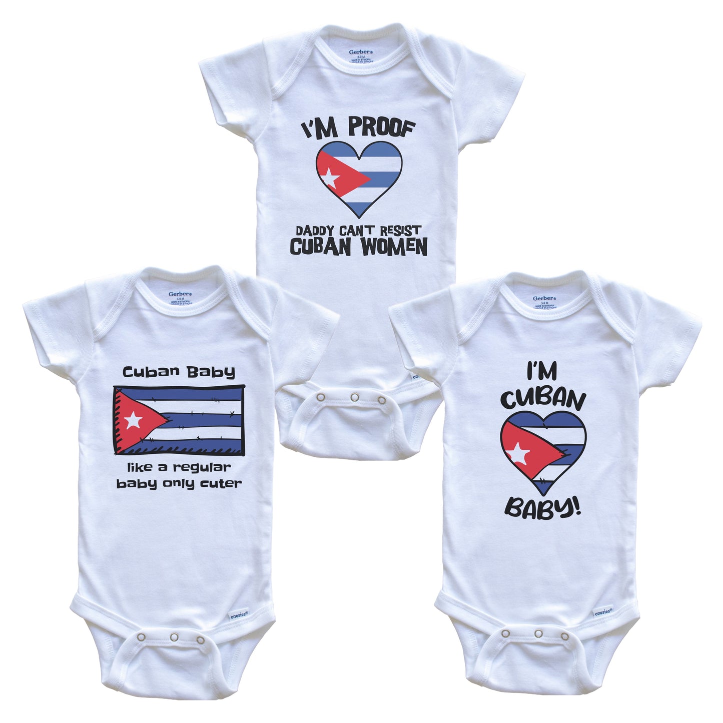 Mom is Cuban Baby Bodysuits Funny Cuba Flag 3 Piece Gift Set