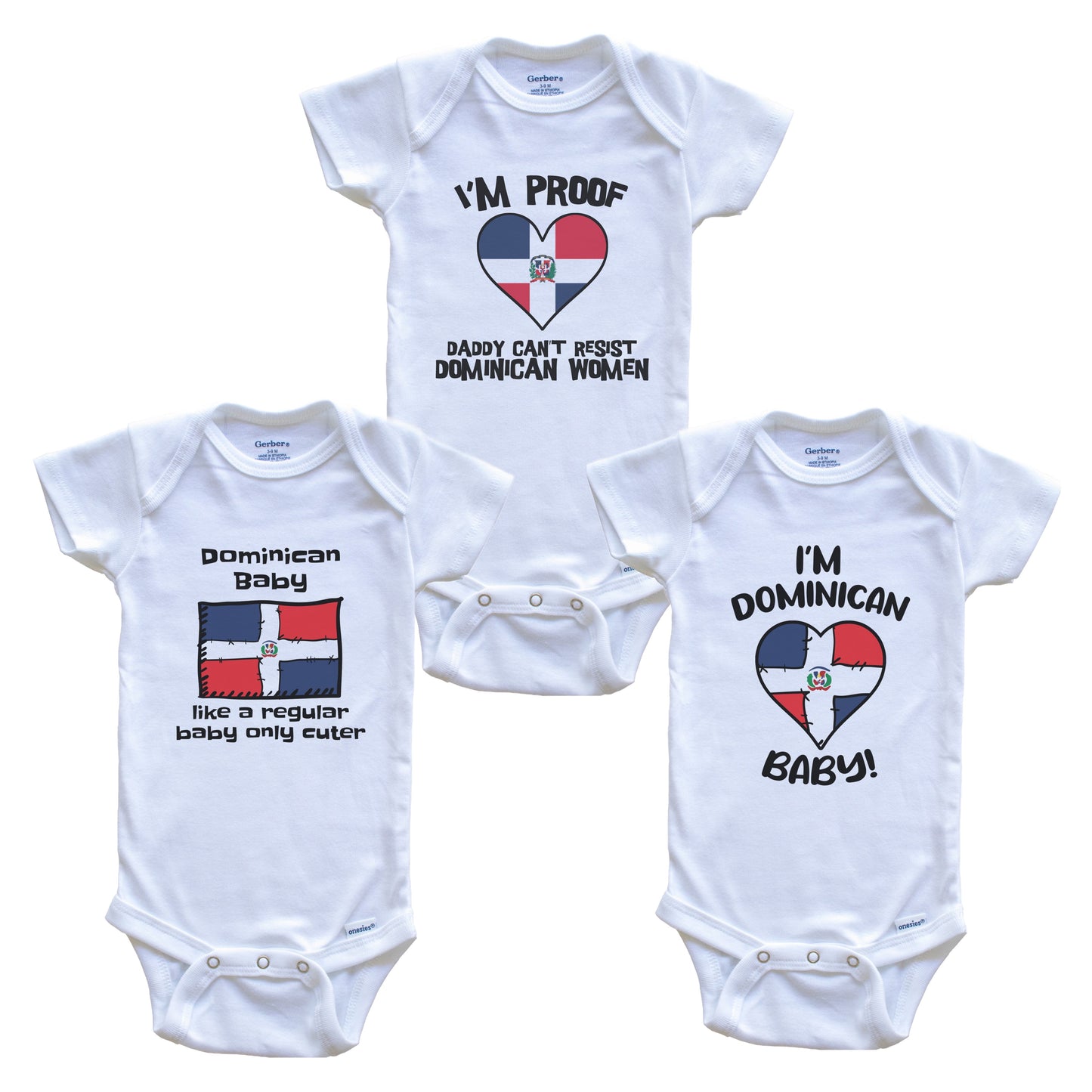 Mom is Dominican Baby Bodysuits Funny Dominican Republic Flag 3 Piece Gift Set
