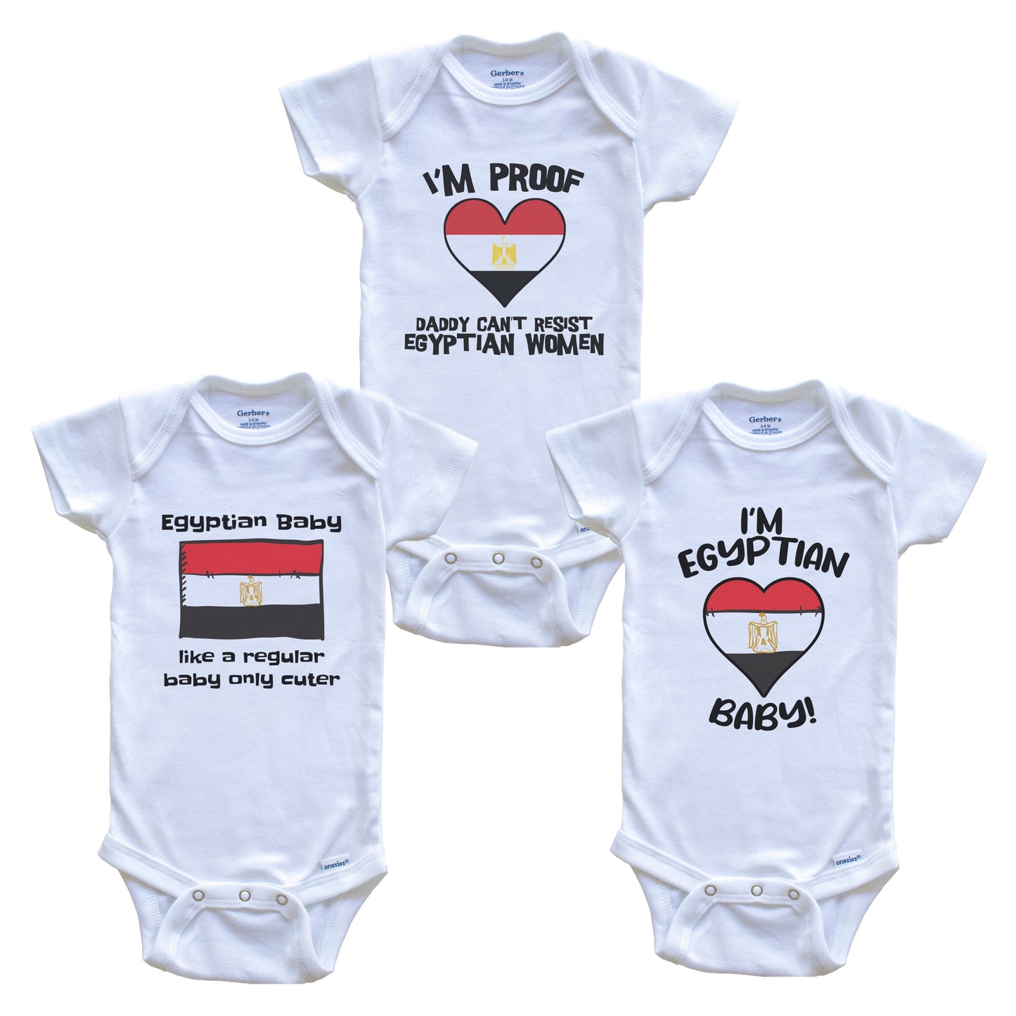 Mom is Egyptian Baby Bodysuits Funny Egypt Flag 3 Piece Gift Set