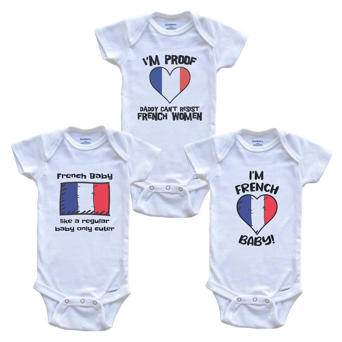 Mom is French Baby Bodysuits Funny France Flag 3 Piece Gift Set