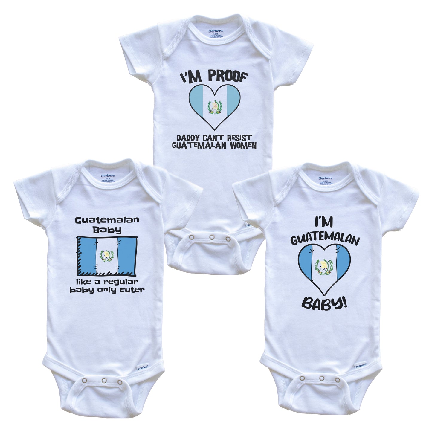 Mom is Guatemalan Baby Bodysuits Funny Guatemala Flag 3 Piece Gift Set