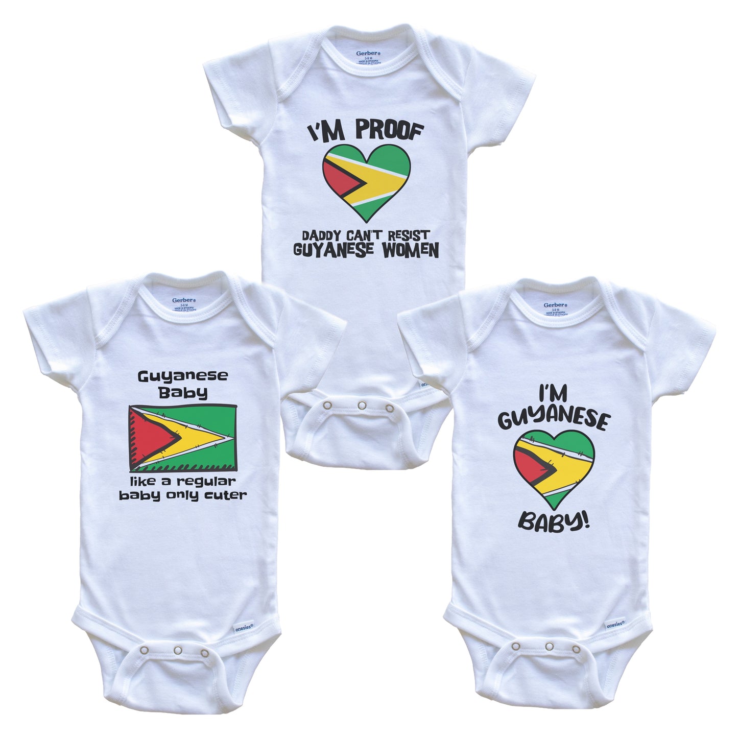 Mom is Guyanese Baby Bodysuits Funny Guyana Flag 3 Piece Gift Set