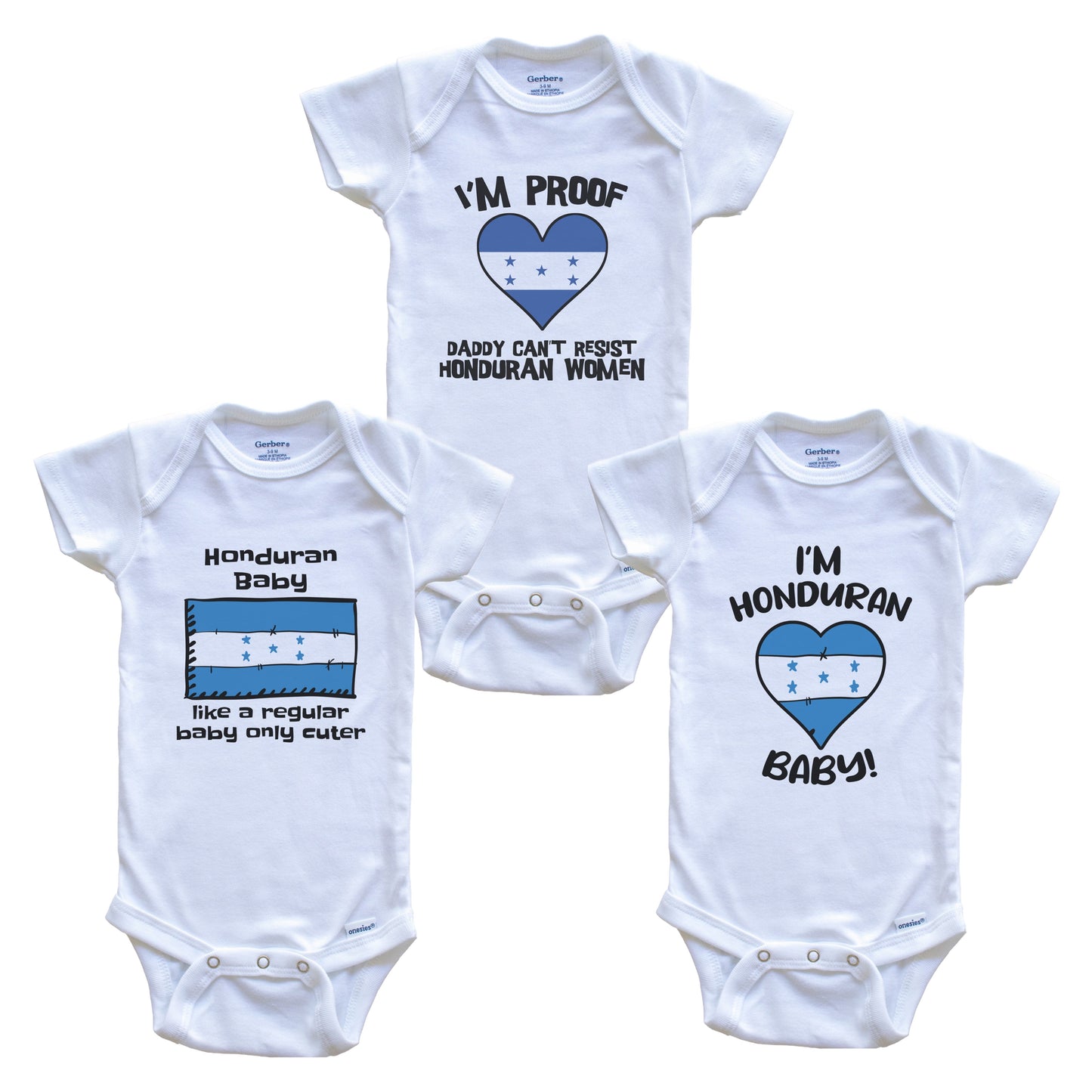 Mom is Honduran Baby Bodysuits Funny Honduras Flag 3 Piece Gift Set