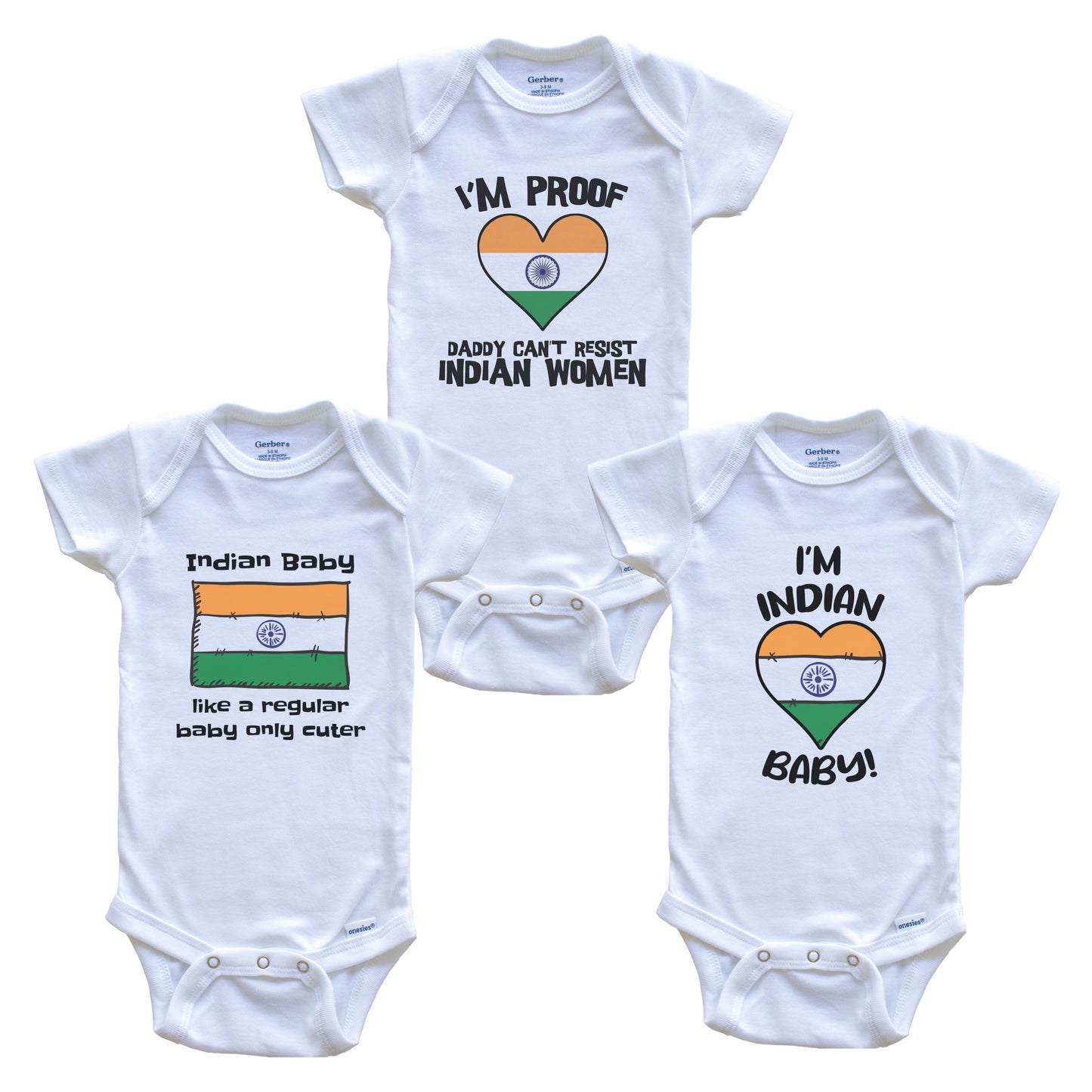 Mom is Indian Baby Bodysuits Funny India Flag 3 Piece Gift Set