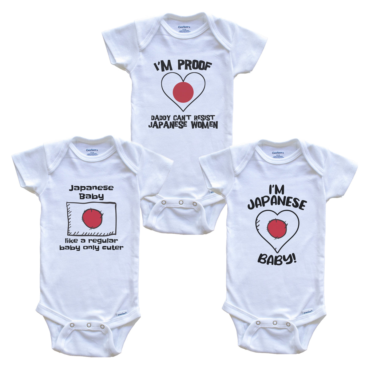 Mom is Japanese Baby Bodysuits Funny Japan Flag 3 Piece Gift Set