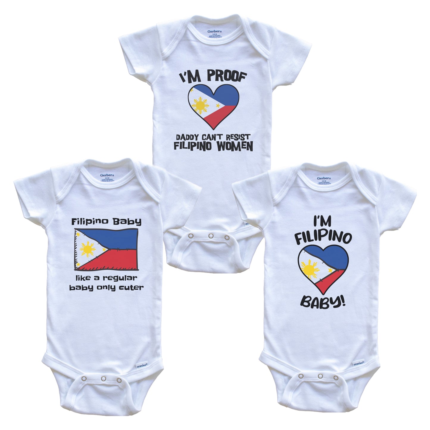 Mom is Filipino Baby Bodysuits Funny Philippines Flag 3 Piece Gift Set