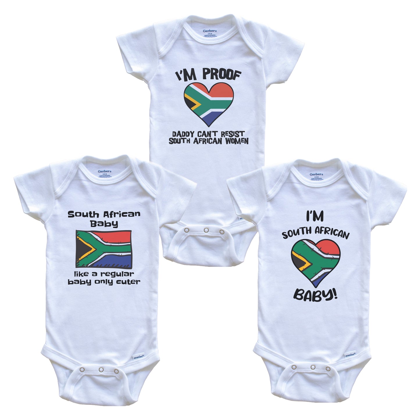 Mom is South African Baby Bodysuits Funny South Africa Flag 3 Piece Gift Set