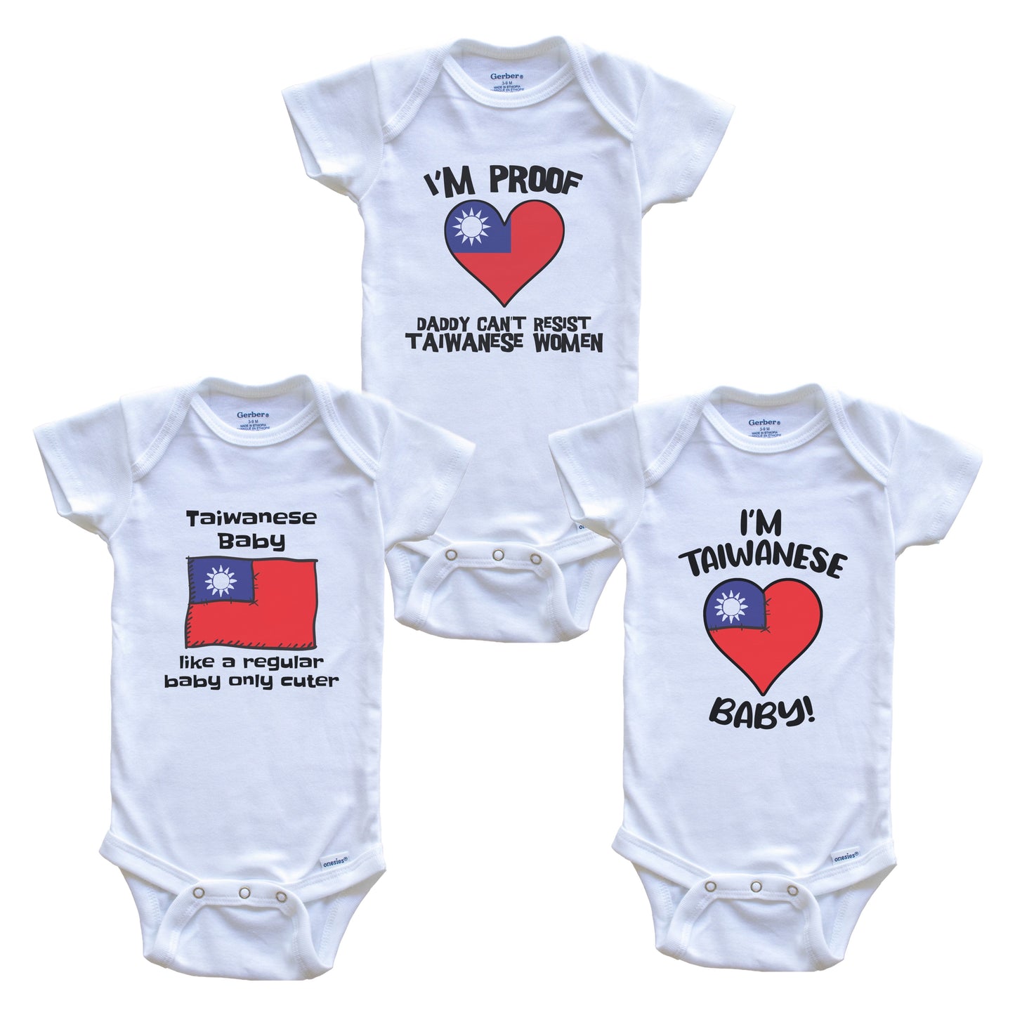 Mom is Taiwanese Baby Bodysuits Funny Taiwan Flag 3 Piece Gift Set