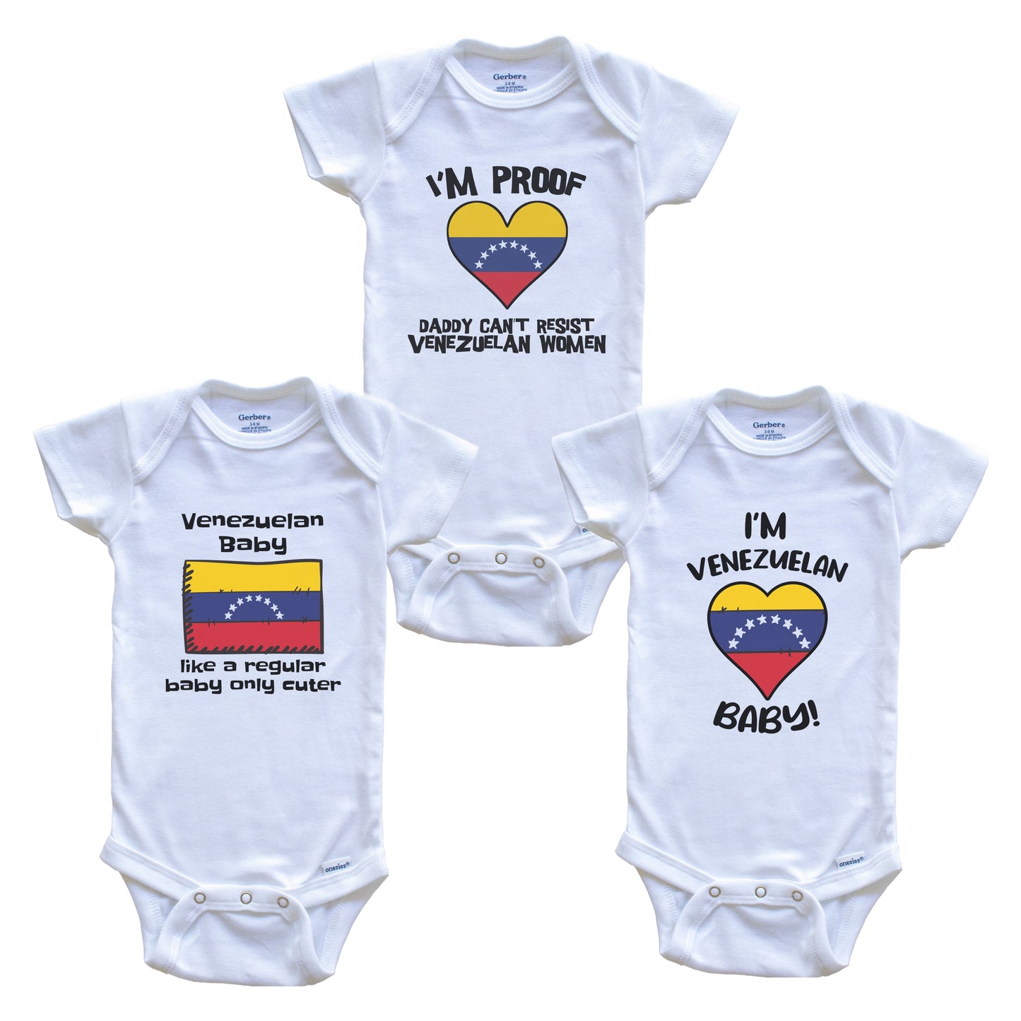 Mom is Venezuelan Baby Bodysuits Funny Venezuela Flag 3 Piece Gift Set