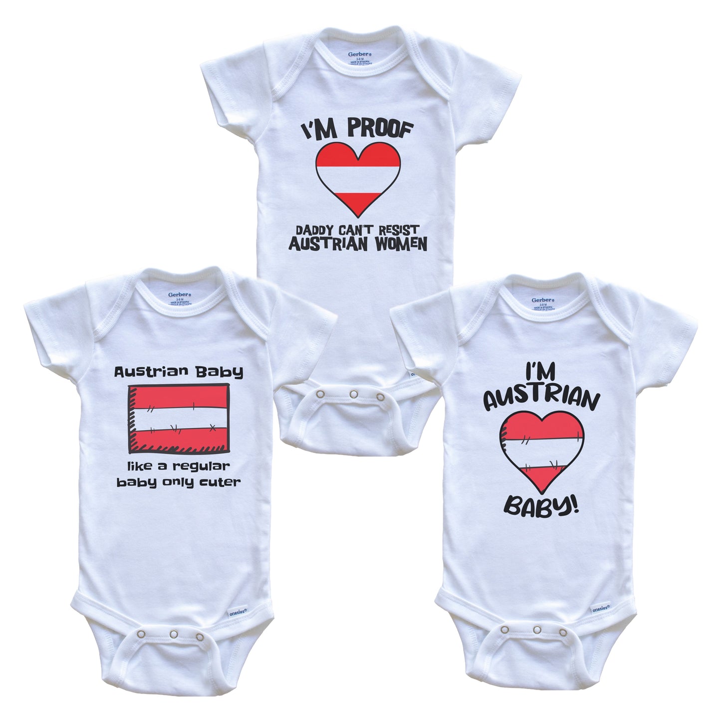 Mom is Austrian Baby Bodysuits Funny Austria Flag 3 Piece Gift Set