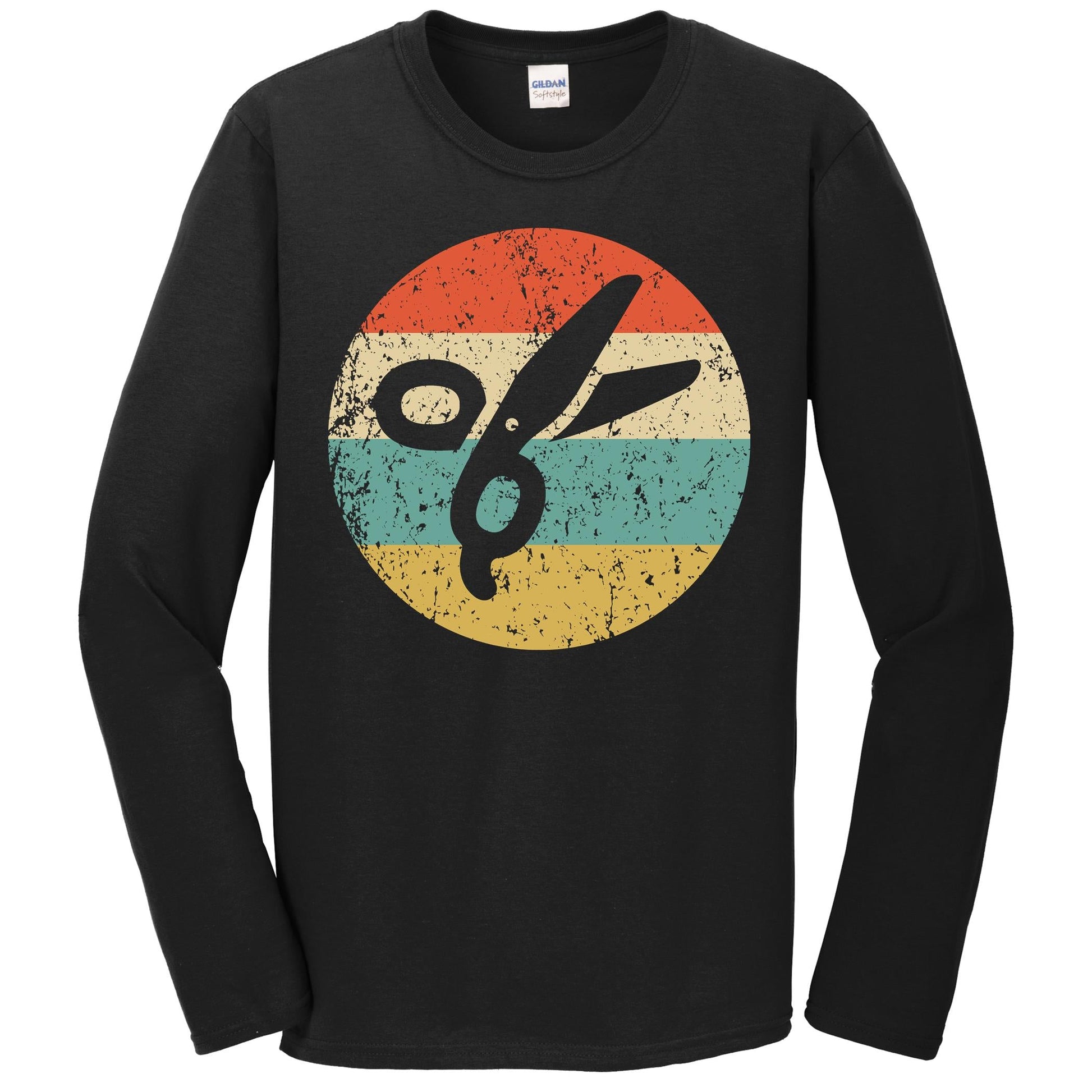 Barber Hairdresser Shirt - Vintage Retro Scissors Long Sleeve T-Shirt