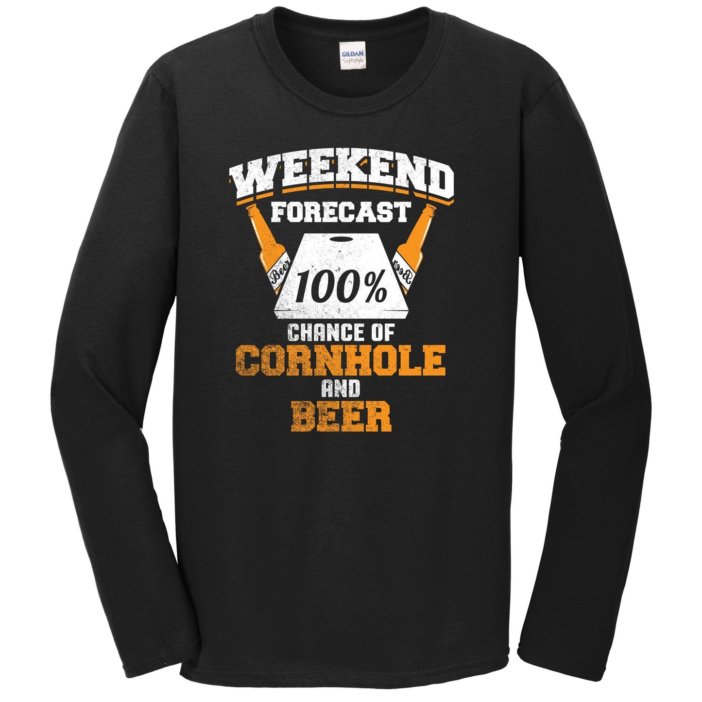 Weekend Forecast 100% Chance Of Cornhole And Beer Funny Long Sleeve Shirt