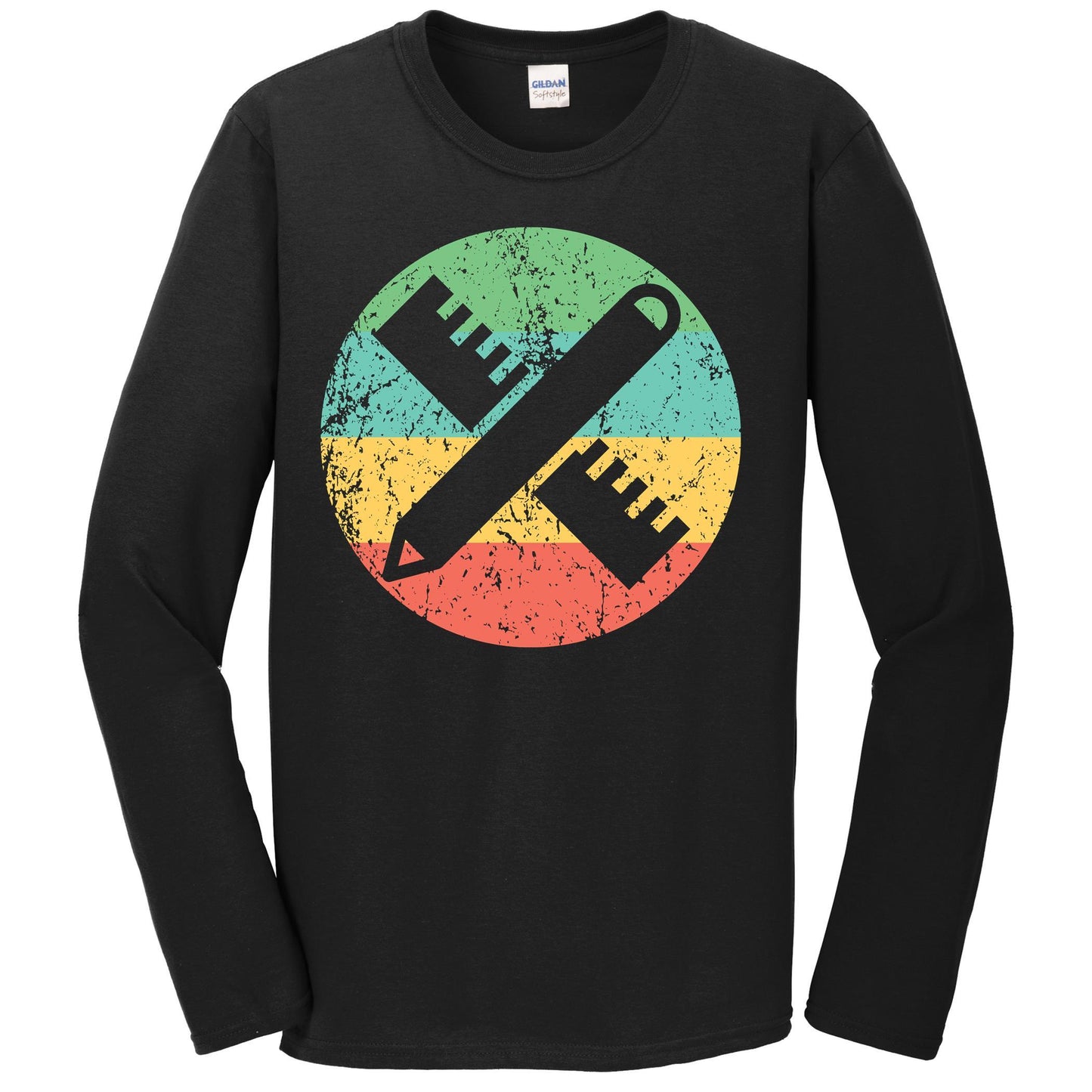 Teacher Long Sleeve Shirt - Vintage Retro Ruler Pencil T-Shirt