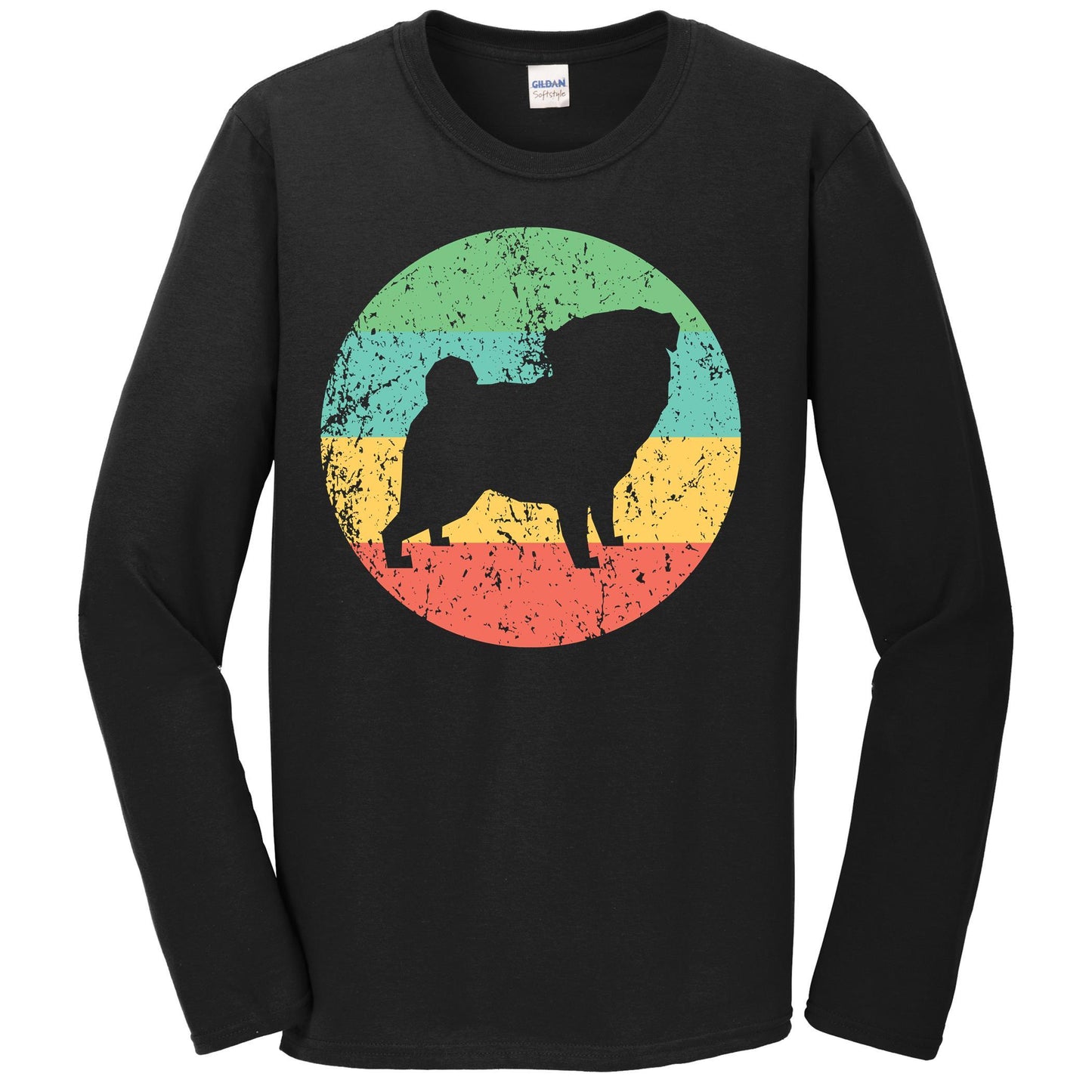 Pug Long Sleeve Shirt - Vintage Retro Pug Dog T-Shirt
