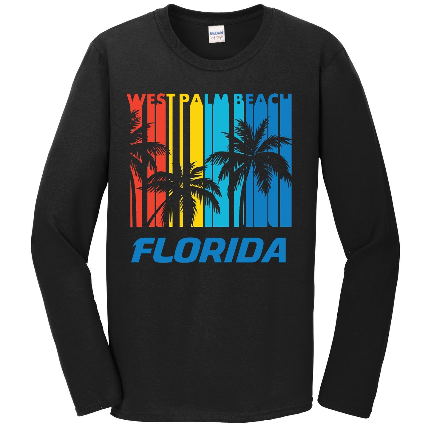 Retro West Palm Beach Florida Palm Trees Vacation Long Sleeve T-Shirt