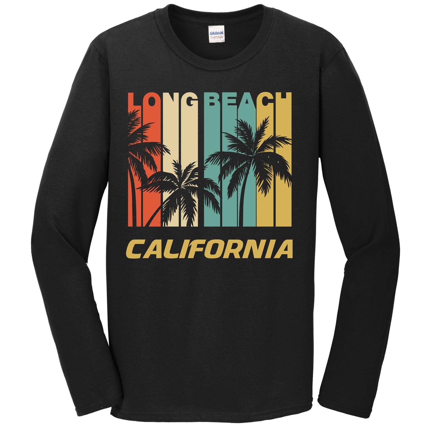 Retro Long Beach California Palm Trees Vacation Long Sleeve T-Shirt
