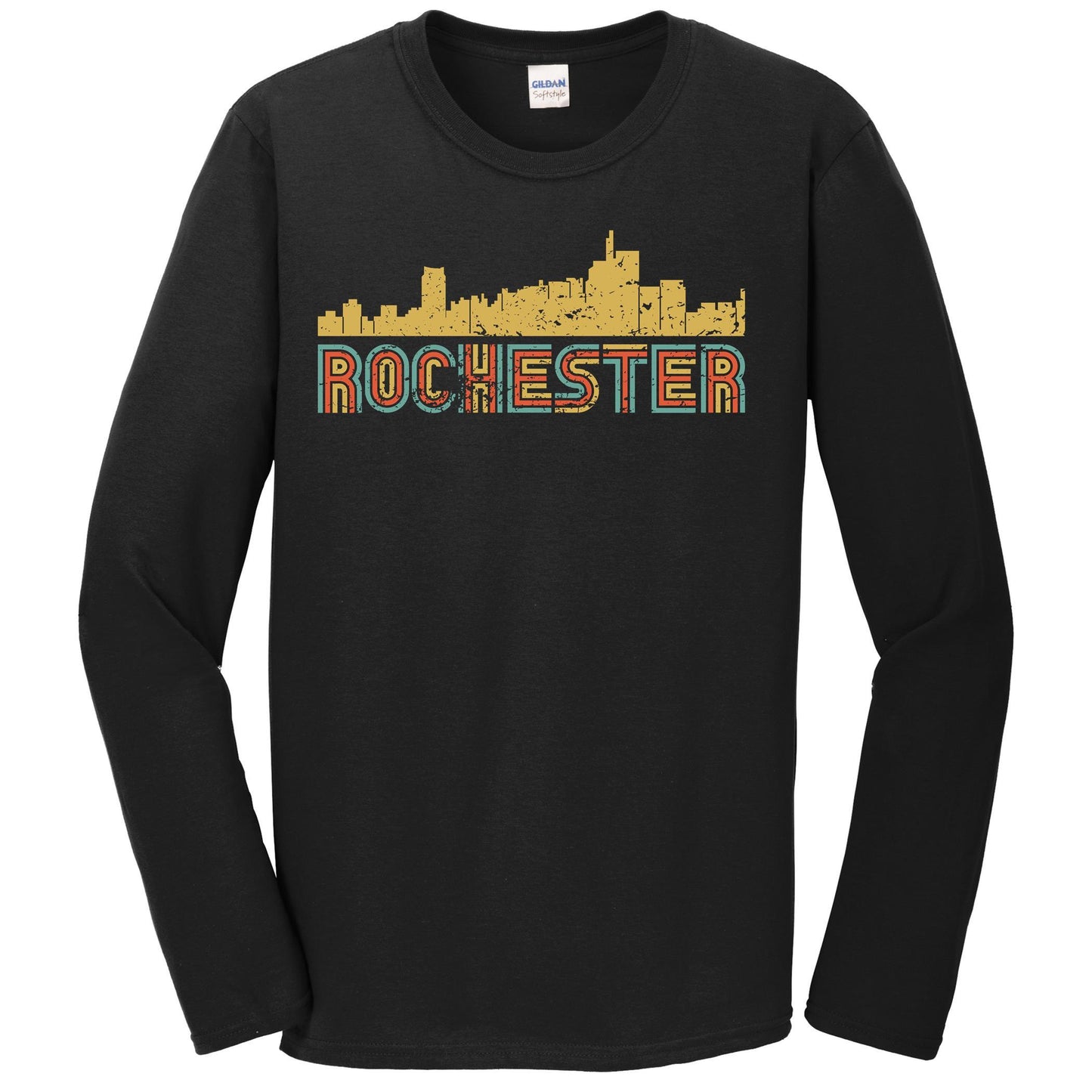 Retro Rochester Michigan Skyline Long Sleeve T-Shirt