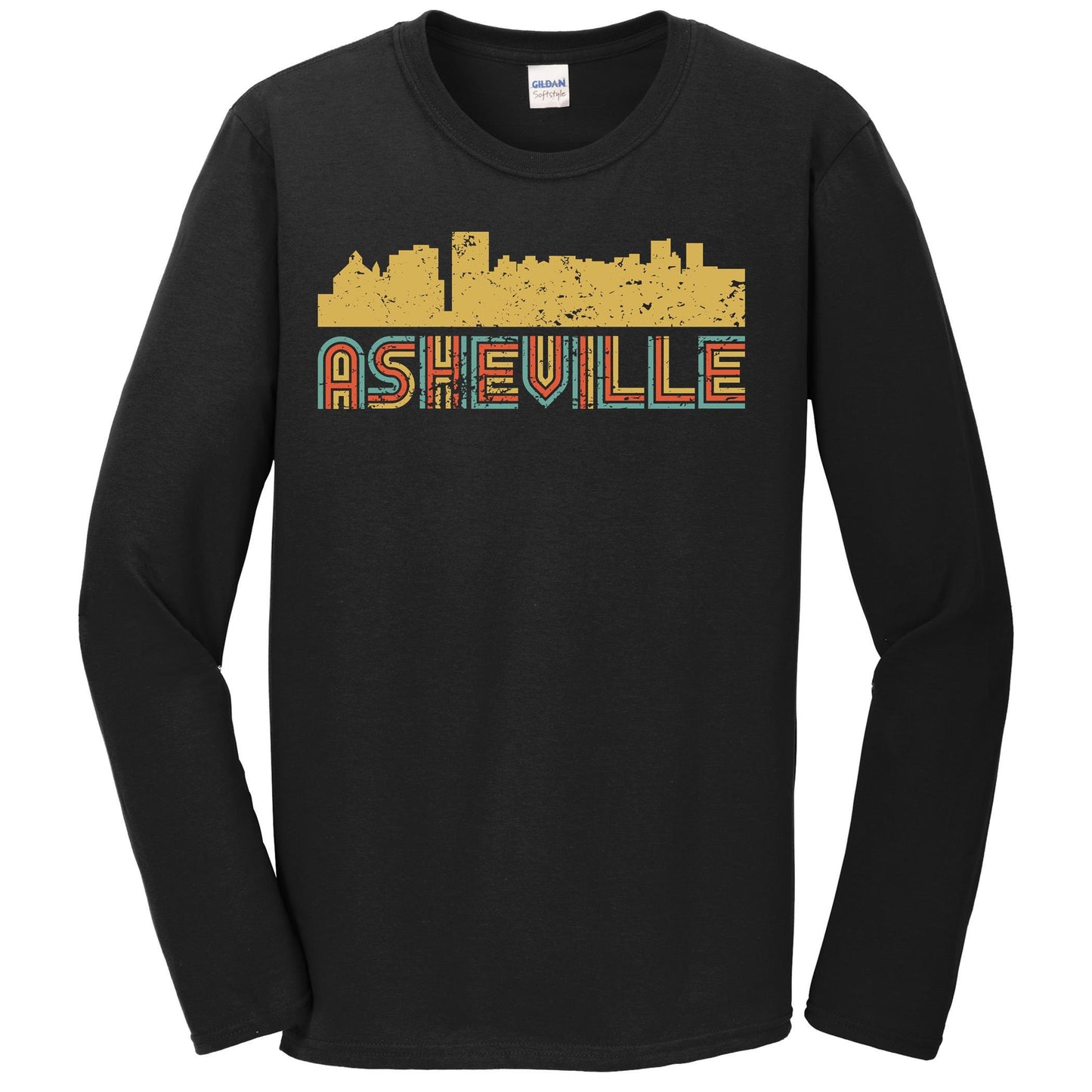 Retro Asheville North Carolina Skyline Long Sleeve T-Shirt