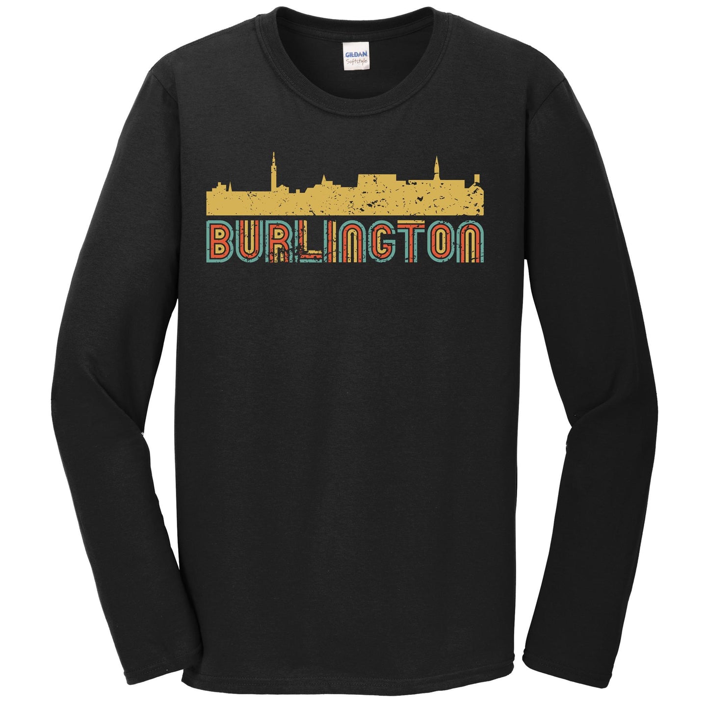 Retro Burlington Vermont Skyline Long Sleeve T-Shirt
