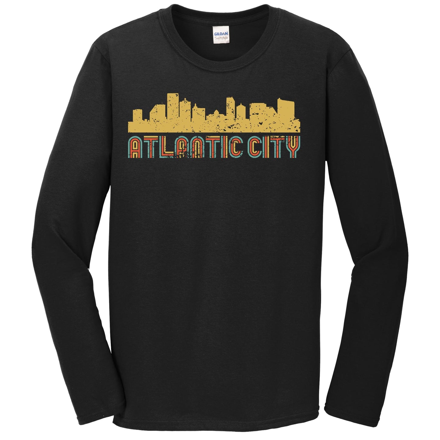Retro Atlantic City New Jersey Skyline Long Sleeve T-Shirt