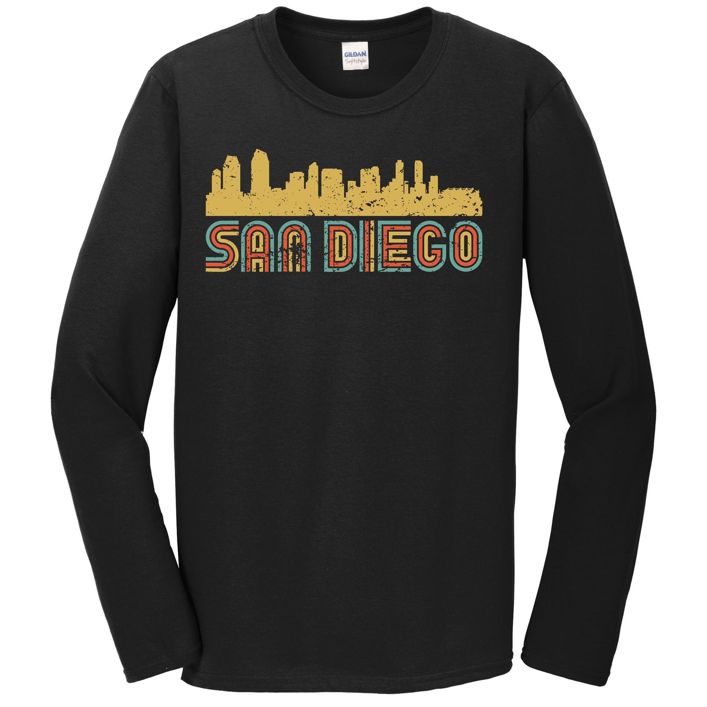 Retro San Diego California Skyline Long Sleeve T-Shirt