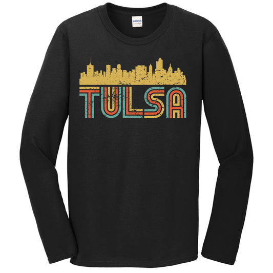 Retro Tulsa Oklahoma Skyline Long Sleeve T-Shirt