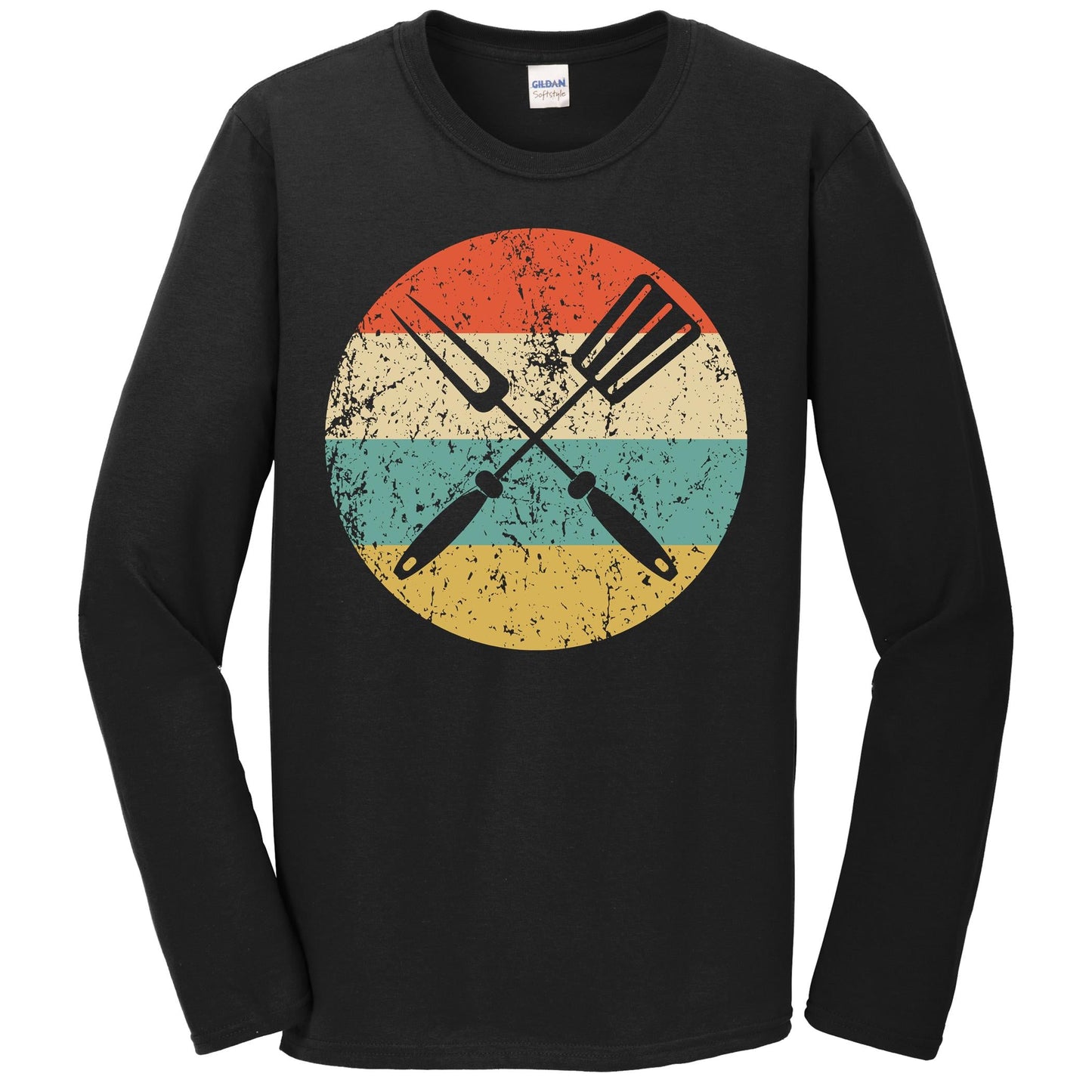 Spatula And Fork Retro Style BBQ Cookout Long Sleeve T-Shirt