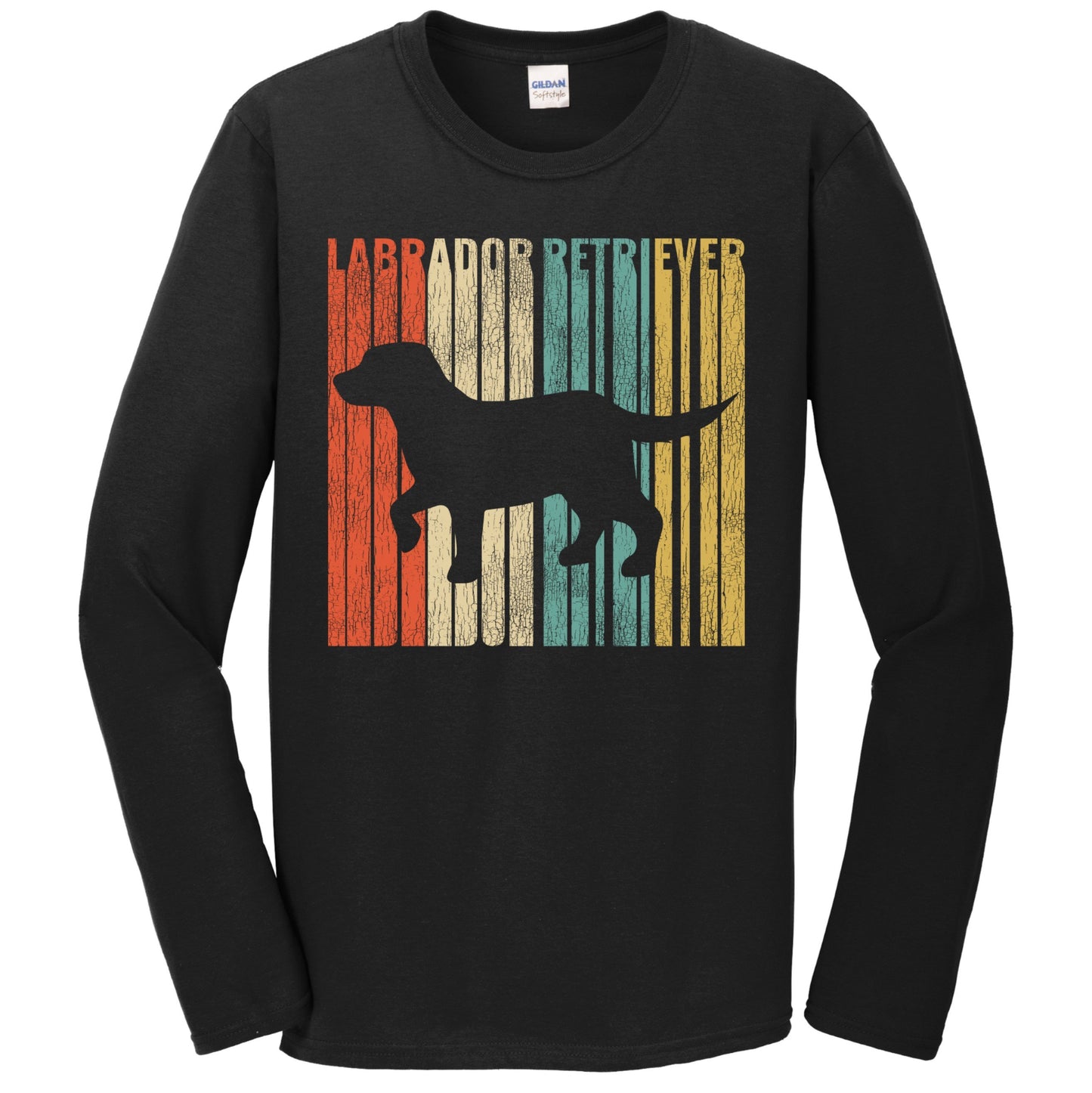 Retro 1970's Style Labrador Retriever Dog Silhouette Lab Cracked Distressed Long Sleeve T-Shirt