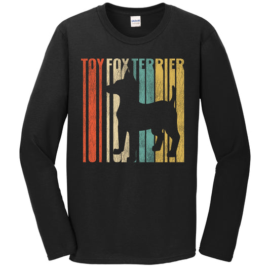 Retro 1970's Style Toy Fox Terrier Dog Silhouette Cracked Distressed Long Sleeve T-Shirt