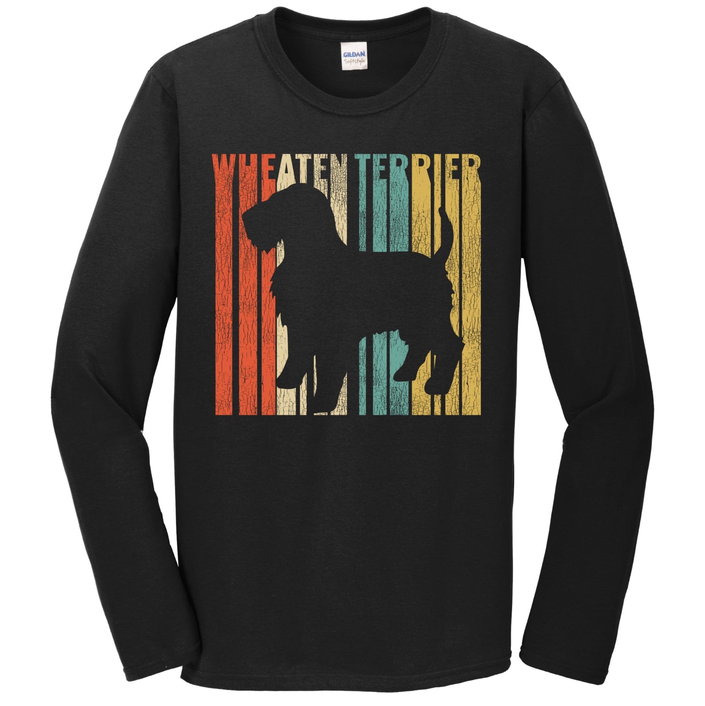 Retro 1970's Style Wheaten Terrier Dog Silhouette Cracked Distressed Long Sleeve T-Shirt