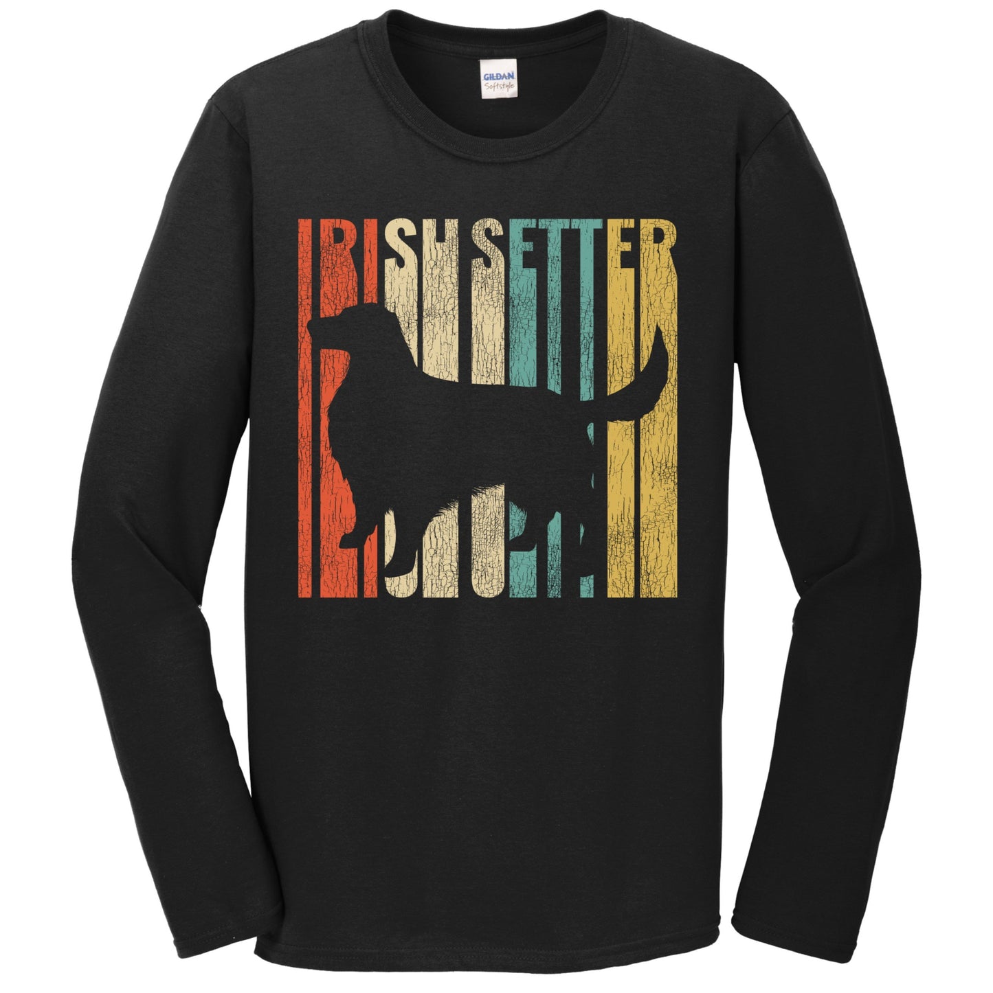 Retro 1970's Style Irish Setter Dog Silhouette Cracked Distressed Long Sleeve T-Shirt