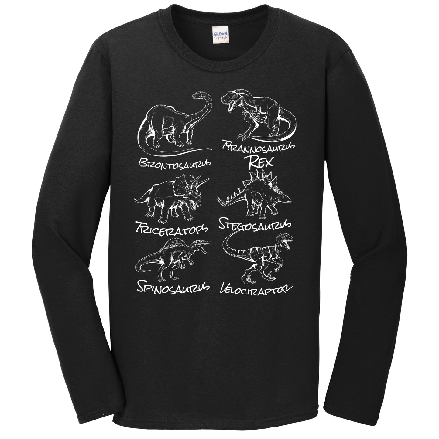 Types of Dinosaurs Sketch Cool Prehistoric Animal Dinosaur Long Sleeve T-Shirt