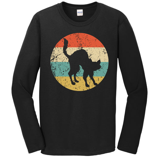 Retro Spooky Scary Halloween Cat Silhouette Creepy Long Sleeve T-Shirt