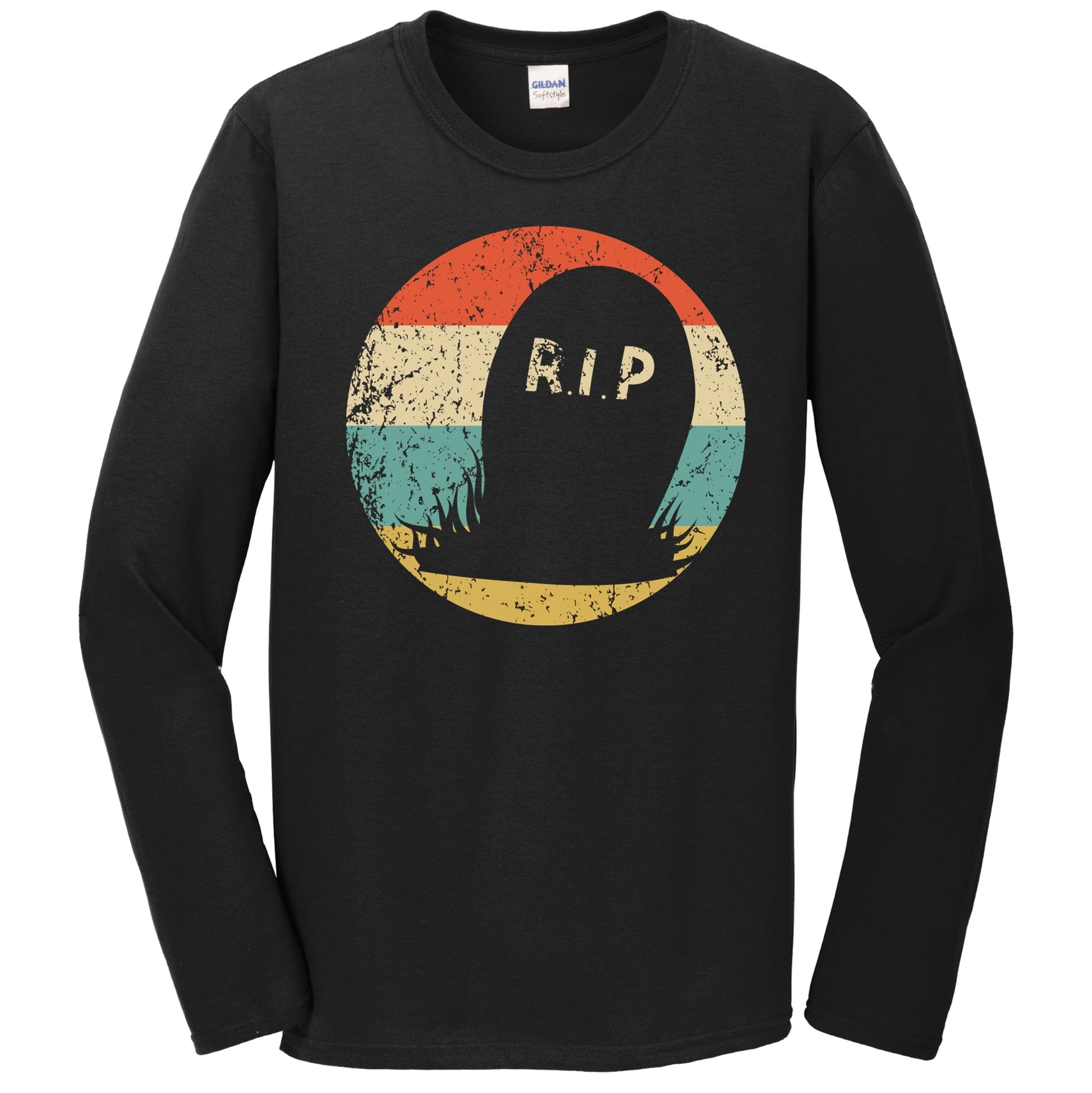 Retro Scary Creepy Grave Silhouette Spooky Halloween Long Sleeve T-Shirt