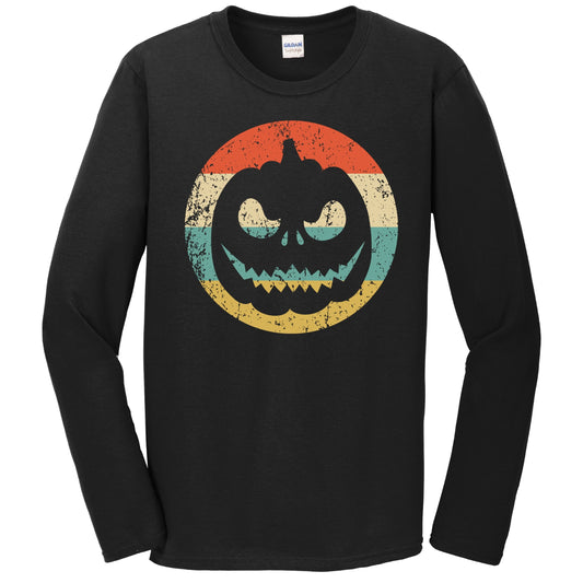 Halloween Spooky Scary Jackolantern Pumpkin Silhouette Retro Long Sleeve T-Shirt
