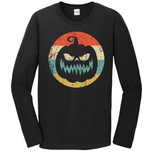 Retro Halloween Scary Jackolantern Pumpkin Silhouette Spooky Long Sleeve T-Shirt